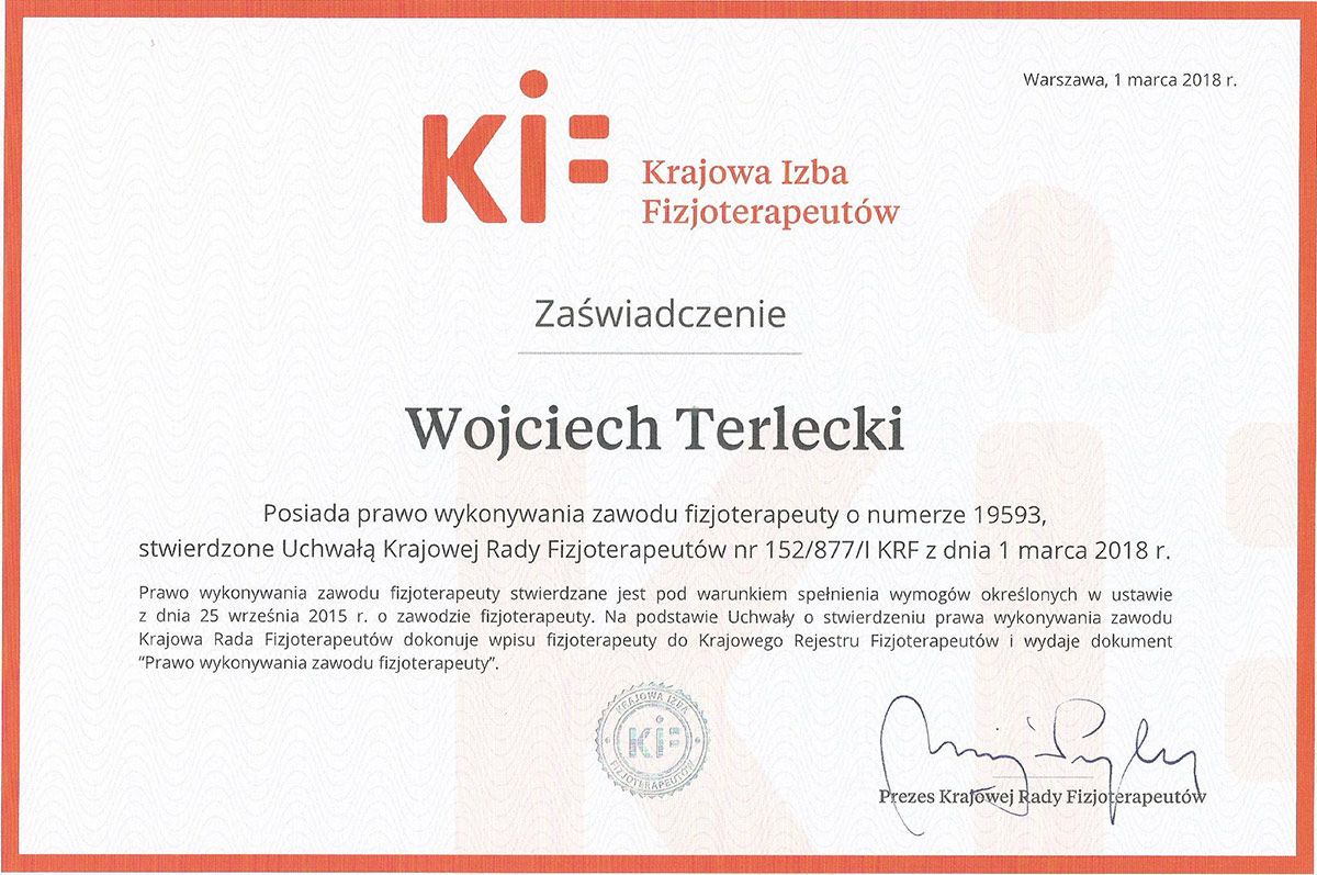 krajowa izba fizjoterapeutow Wojciech Terlecki